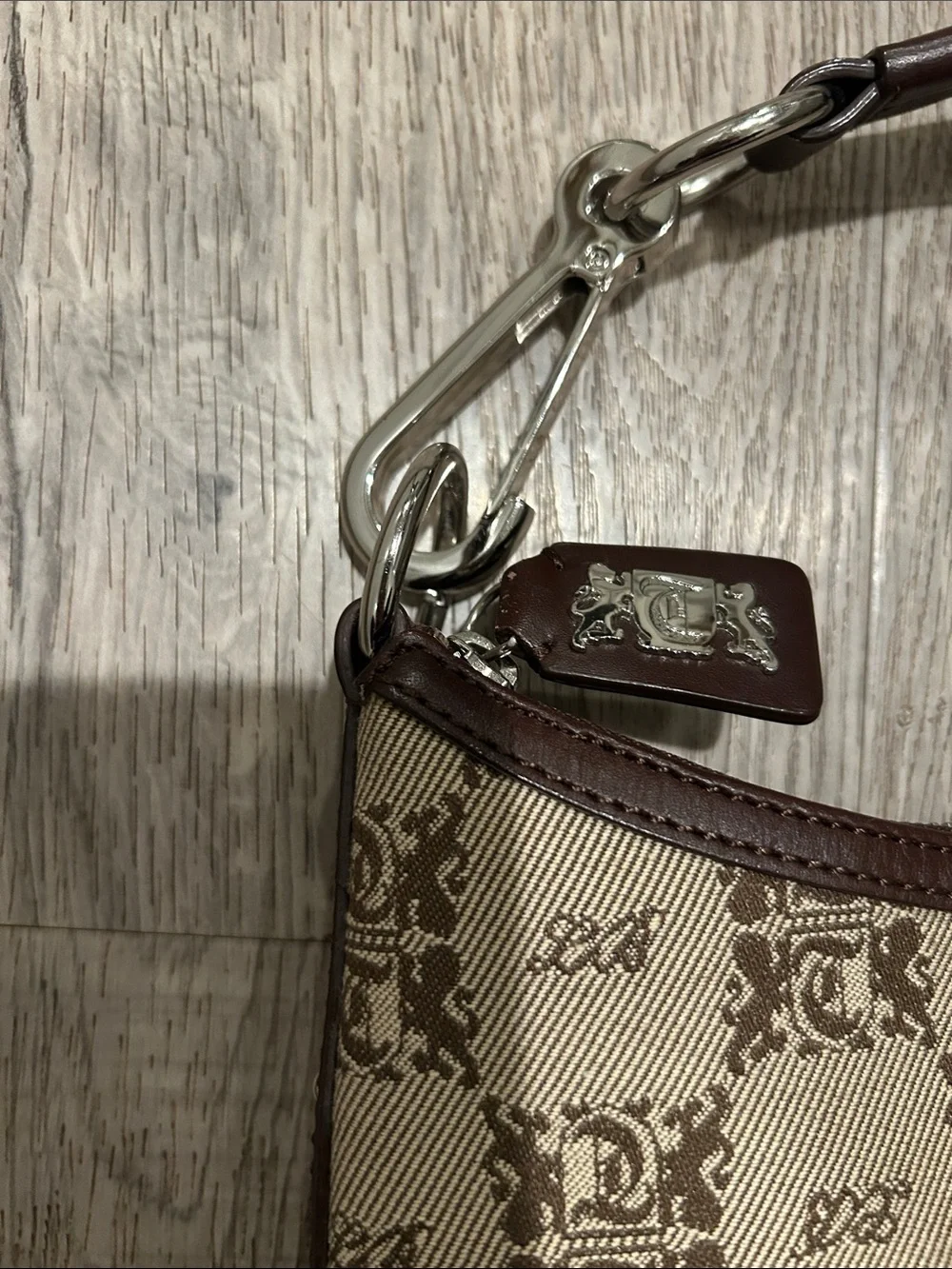 Y2K Brown Monogram Canvas & Brown Leather Shoulder Bag Leonello Borghi